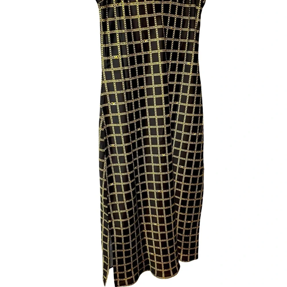 Michael Kors Sleek & Simple Midi Chainlink Gold Black Slip Dress Size: Medium